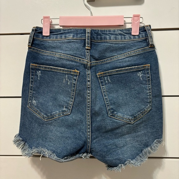 Free People Women’s CRVY Vintage Frayed Hem High Rise Shorts Lolita Blue - Picture 3 of 9